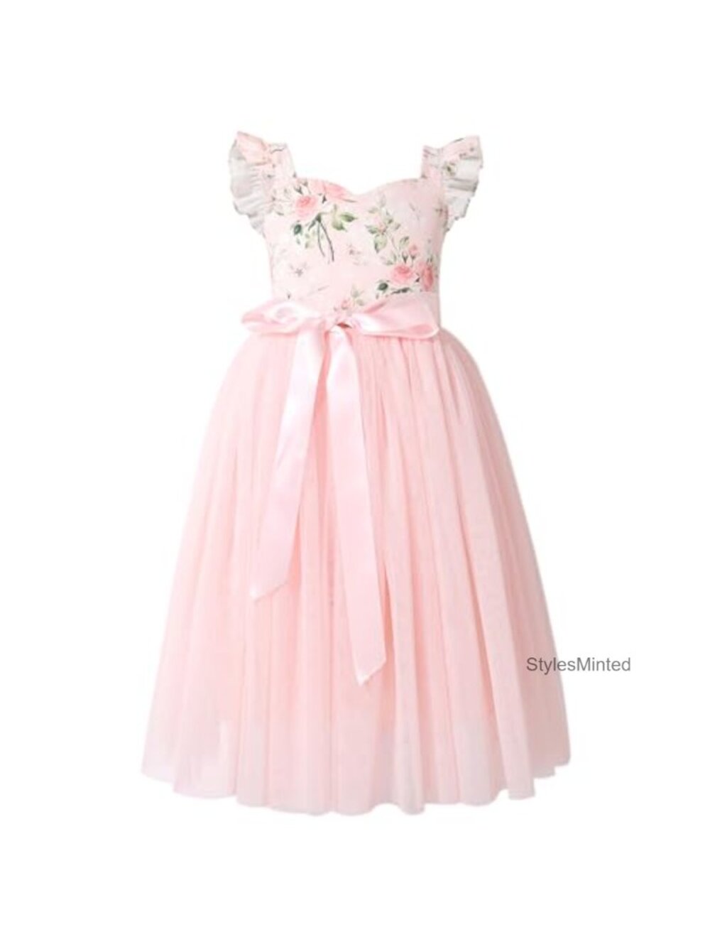 Girls Tulle Floral Dress Cotton Lined Formal Party Tea Length